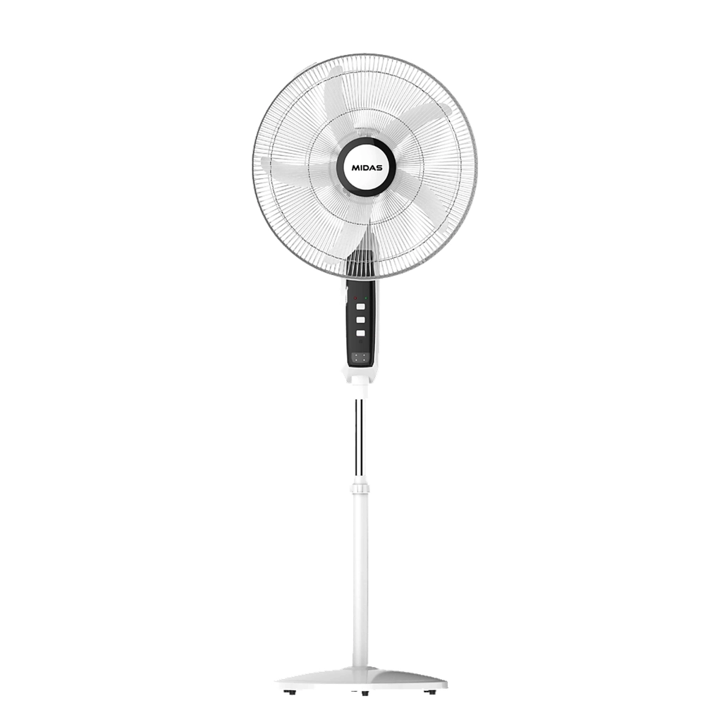 Midas MD-AirBattery Rechargeable Pedestal Fan, 18", 12–15 h Battery, USB Output, White