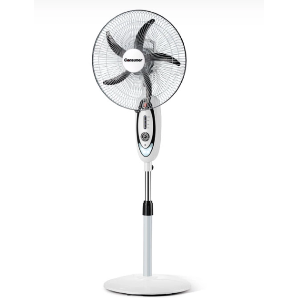 Consumer Rechargeable Pedestal Fan, 16", 5 Speeds, Remote Control