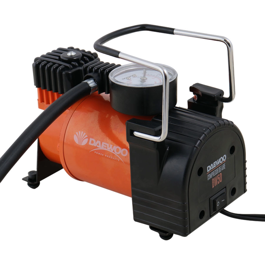 Compresor de aire portátil Daewoo DW50 de 12 V para cubiertas, 110 PSI, cuerpo metálico