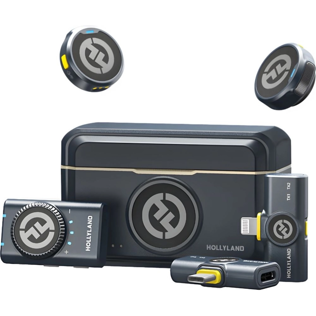 Hollyland Lark M2 Combo Wireless Microphone, 2 Transmitters, USB-C, Lightning and Camera, Black