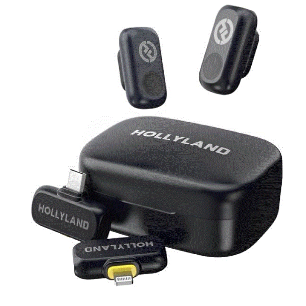 Micrófono inalámbrico Hollyland Lark A1 Combo con receptores USB-C y Lightning y estuche de carga, negro
