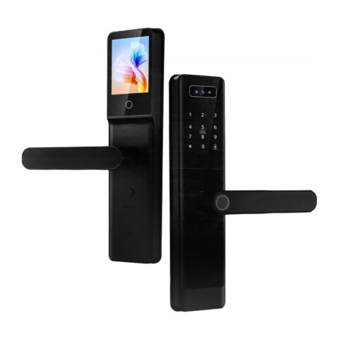 Fechadura inteligente Satellite L-84M com câmera, reconhecimento facial e digital, Wi-Fi, preta